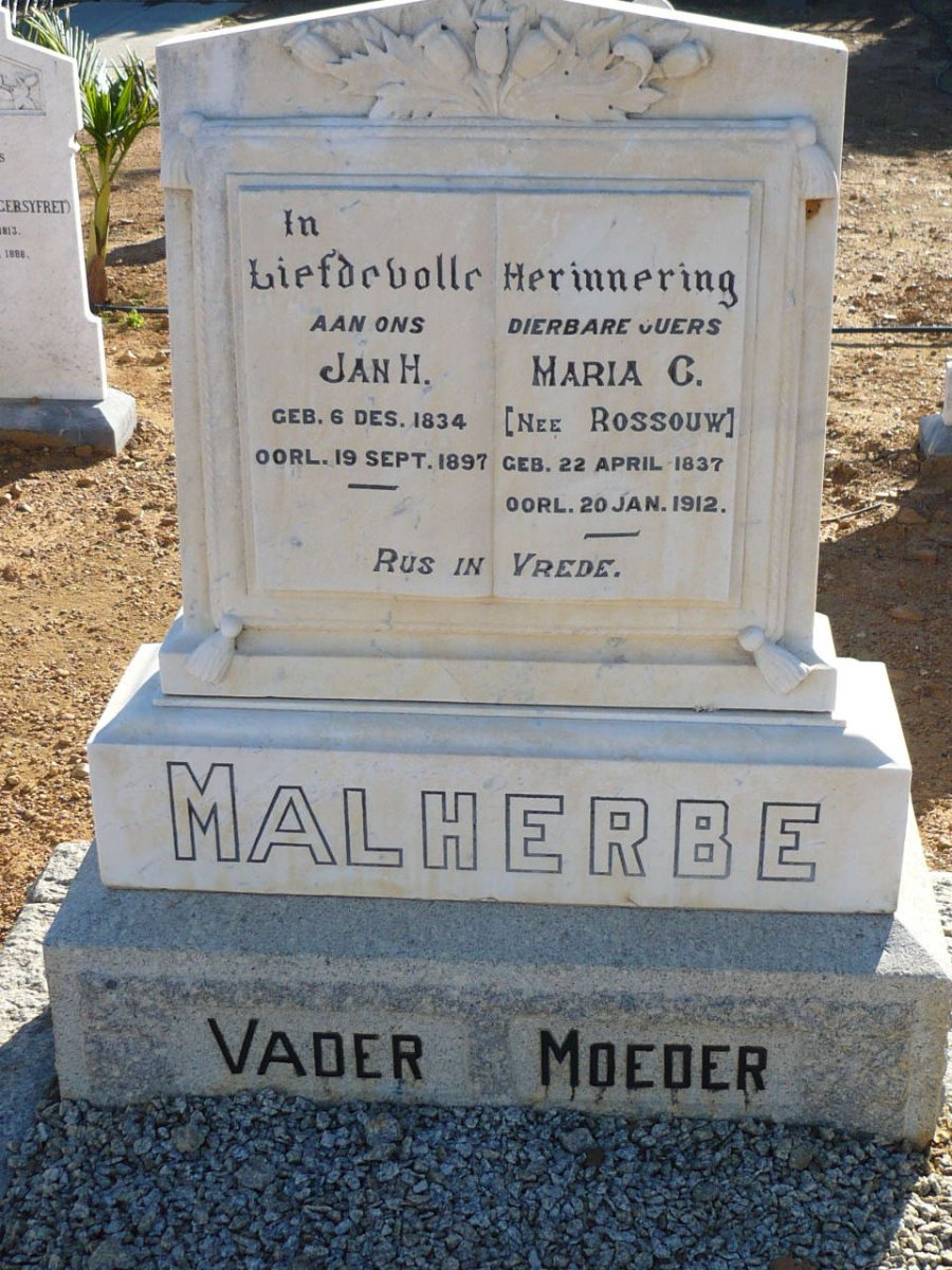 MALHERBE Jan H. 1834-1897 &amp; Maria C. ROSSOUW 1837-1912
