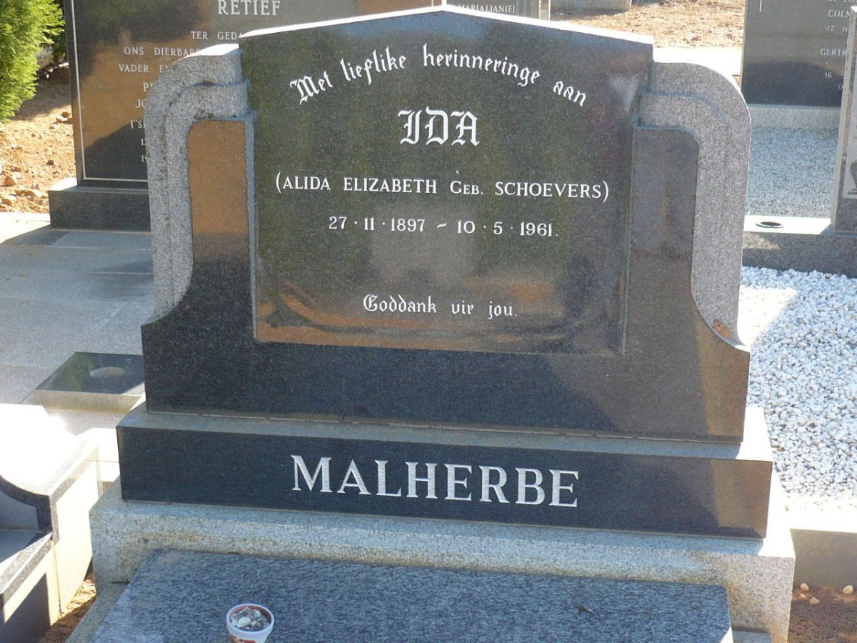 MALHERBE Alida Elizabeth nee SCHOEVERS 1897-1961