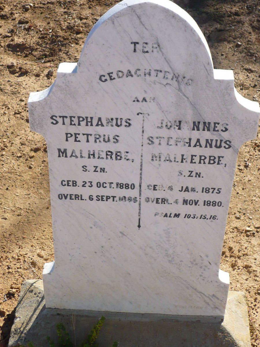 MALHERBE Johannes Stephanus 1875-1880 :: MALHERBE Stephanus Petrus 1880-1886