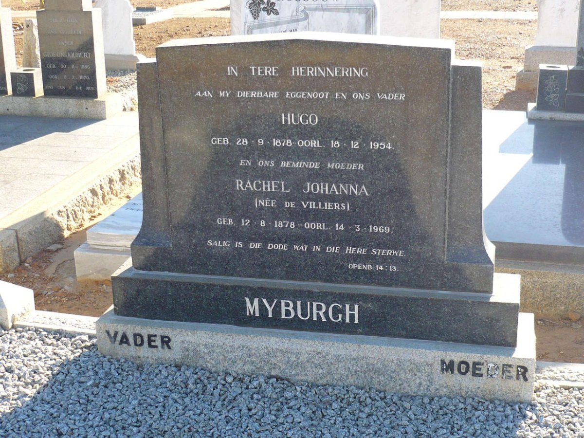 MYBURGH Hugo 1878-1954 &amp; Rachel Johanna DE VILLIERS 1878-1969