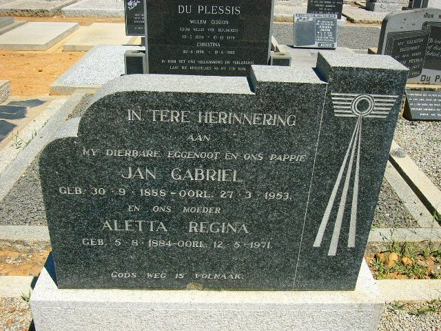 PLESSIS Jan Gabriel, du 1888-1953 &amp; Aletta Regina 1884-1971