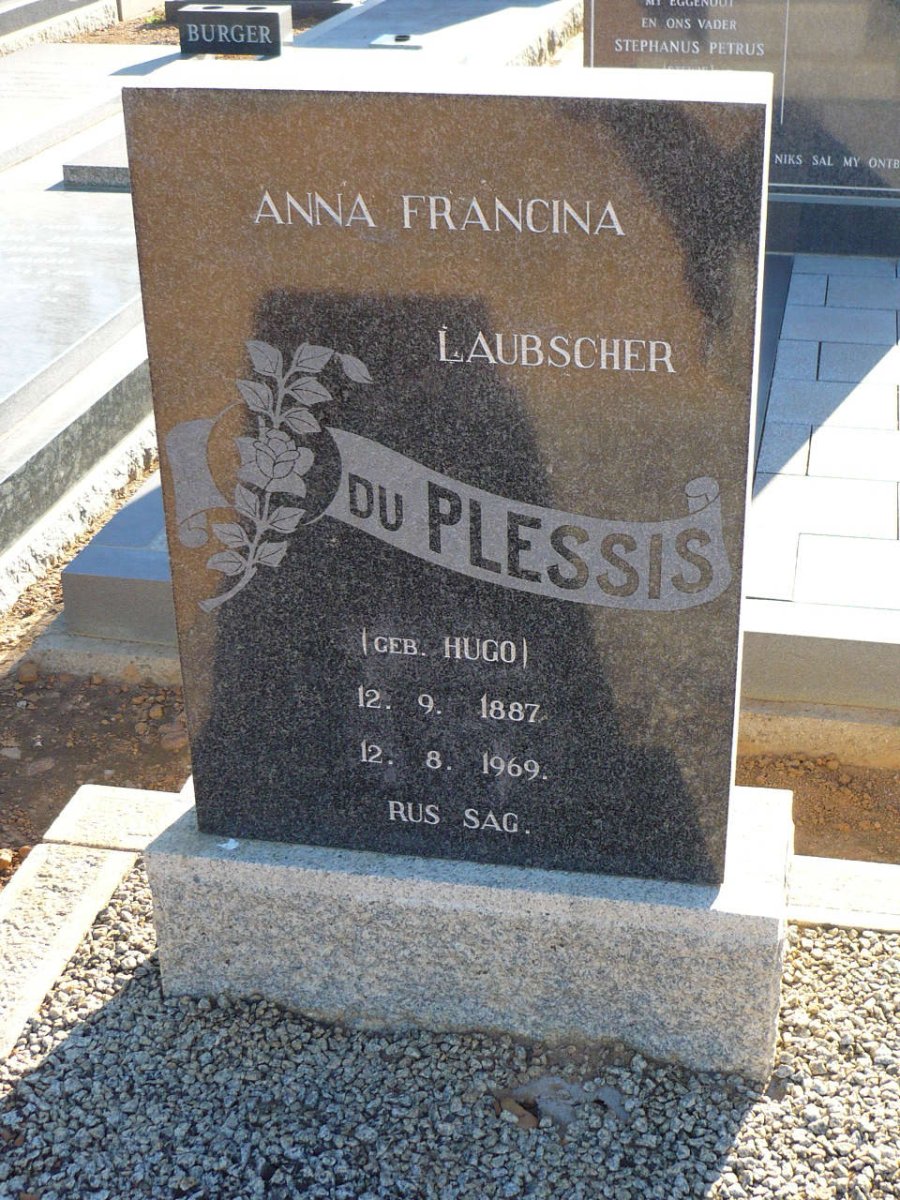 PLESSIS Anna Francina Laubscher, du  nee HUGO 1887-1969