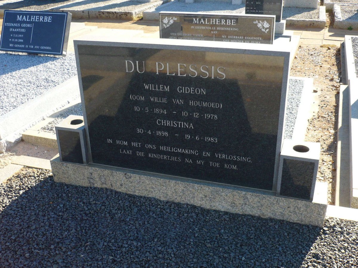 PLESSIS Willem Gideon, du 1894-1978 &amp; Christina 1898-1983