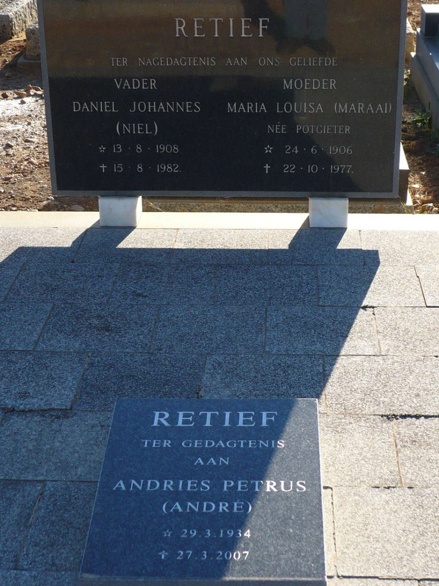 RETIEF Daniel Johannes 1908-1982 &amp; Maria Louisa POTGIETER 1906-1977 :: RETIEF Andries Petrus 1934-2007