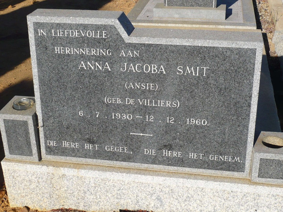SMIT Anna Jacoba nee DE VILLIERS 1930-1960
