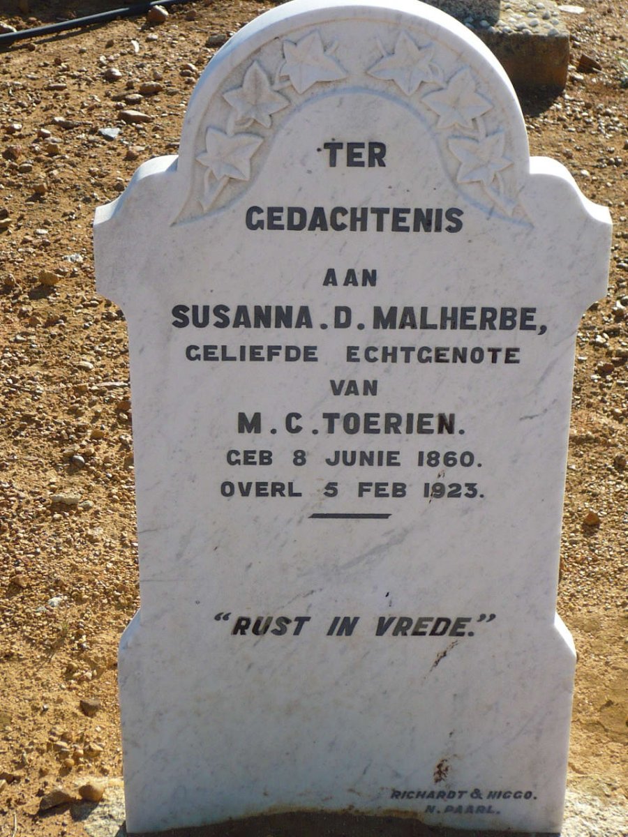 TOERIEN Susanna D. nee MALHERBE 1860-1923