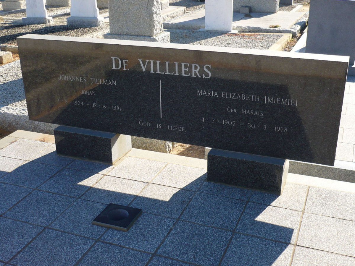 VILLIERS Johannes Tielman, de 1904-1981 &amp; Maria Elizabeth MARAIS 1905-1978