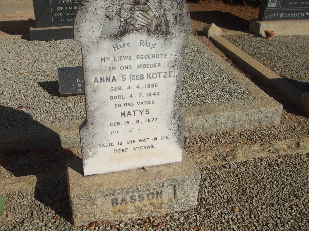 BASSON Matys 1877-1959 &amp; Anna S. KOTZE 1882-1943