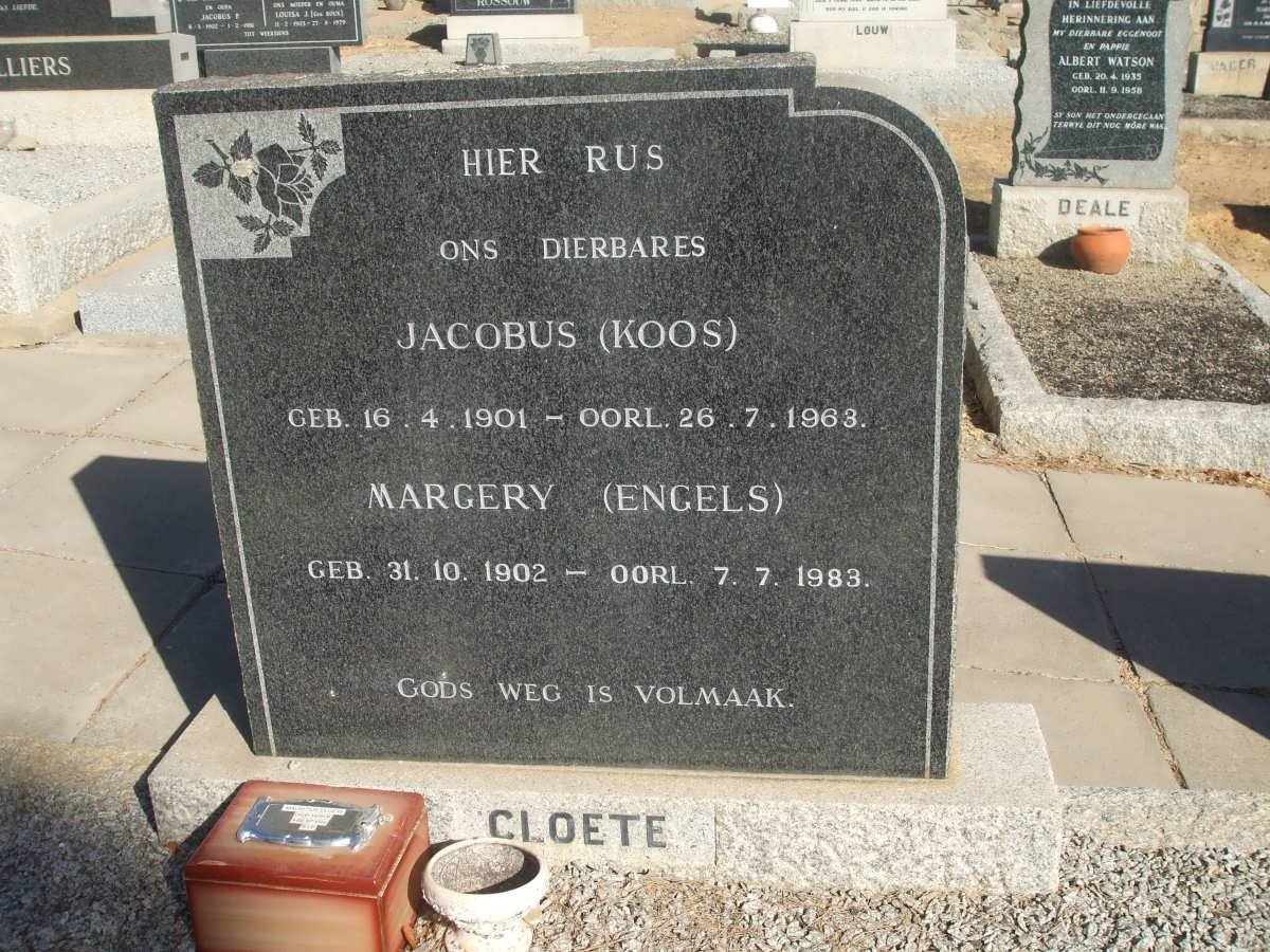 CLOETE Jacobus 1901-1963 &amp; Margery ENGELS 1902-1983
