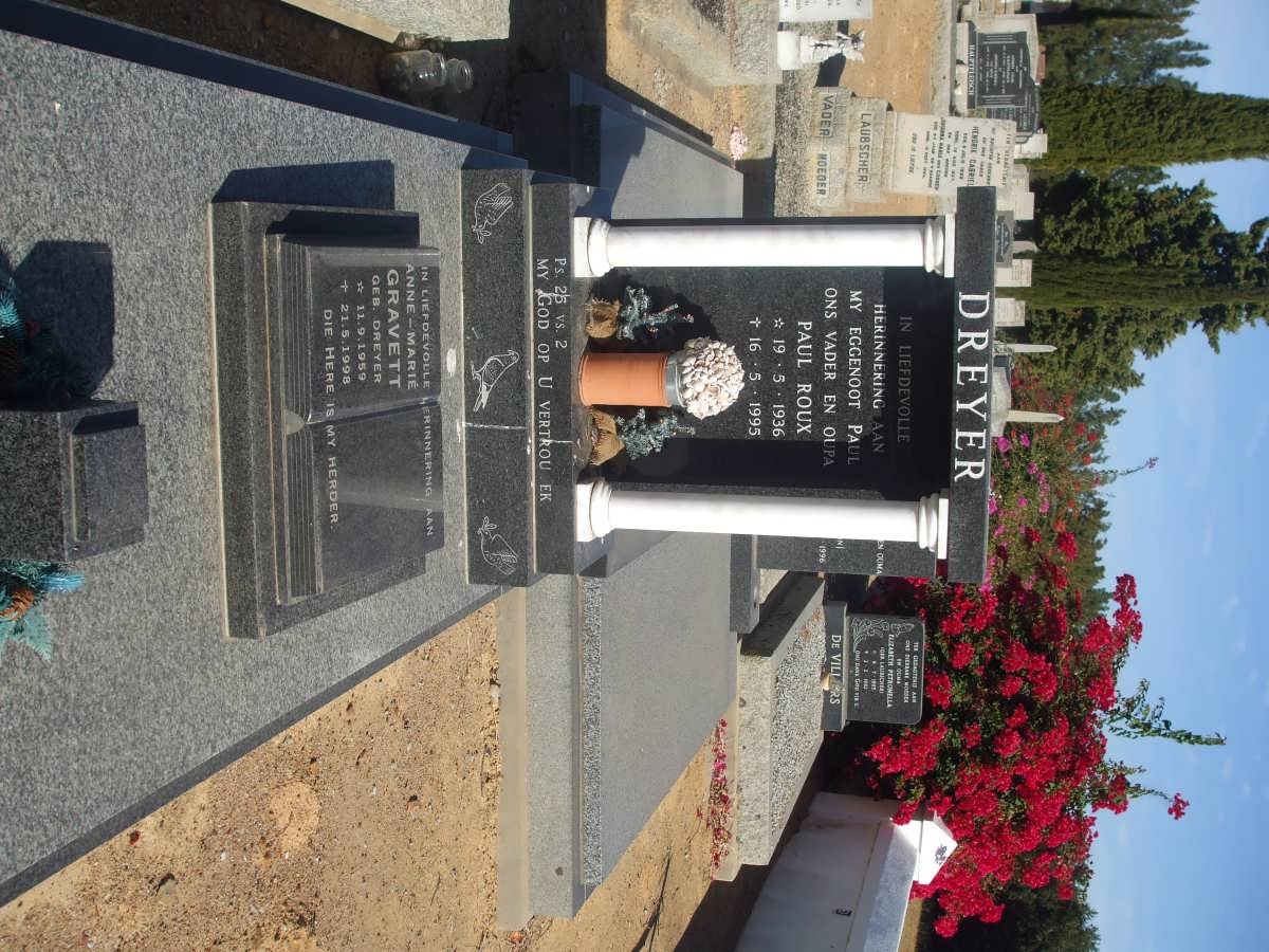 DREYER Paul Roux 1936-1995 :: GRAVETT Anne-Marie nee DREYER 1959-1998