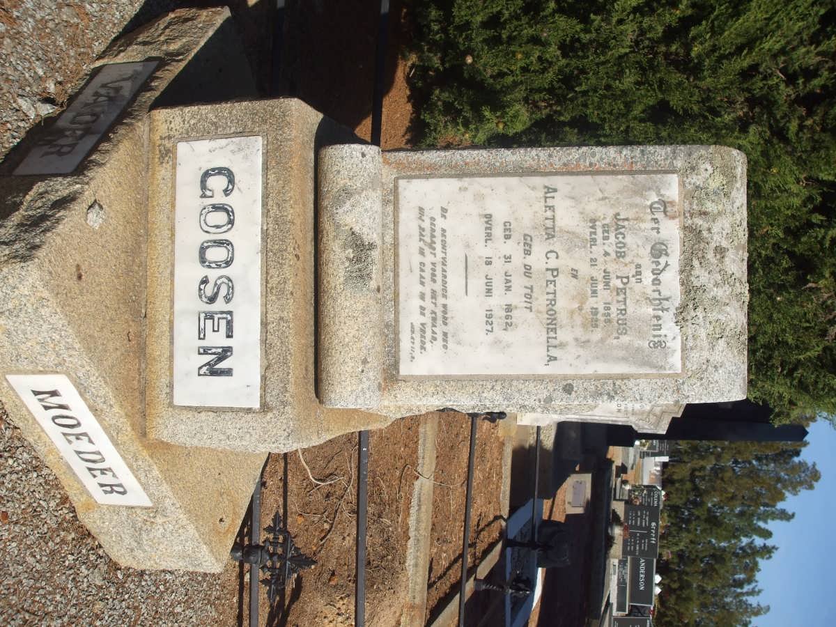 GOOSEN Jacob Petrus 1854-1929 &amp; Aletta C. Petronella DU TOIT 1862-1927