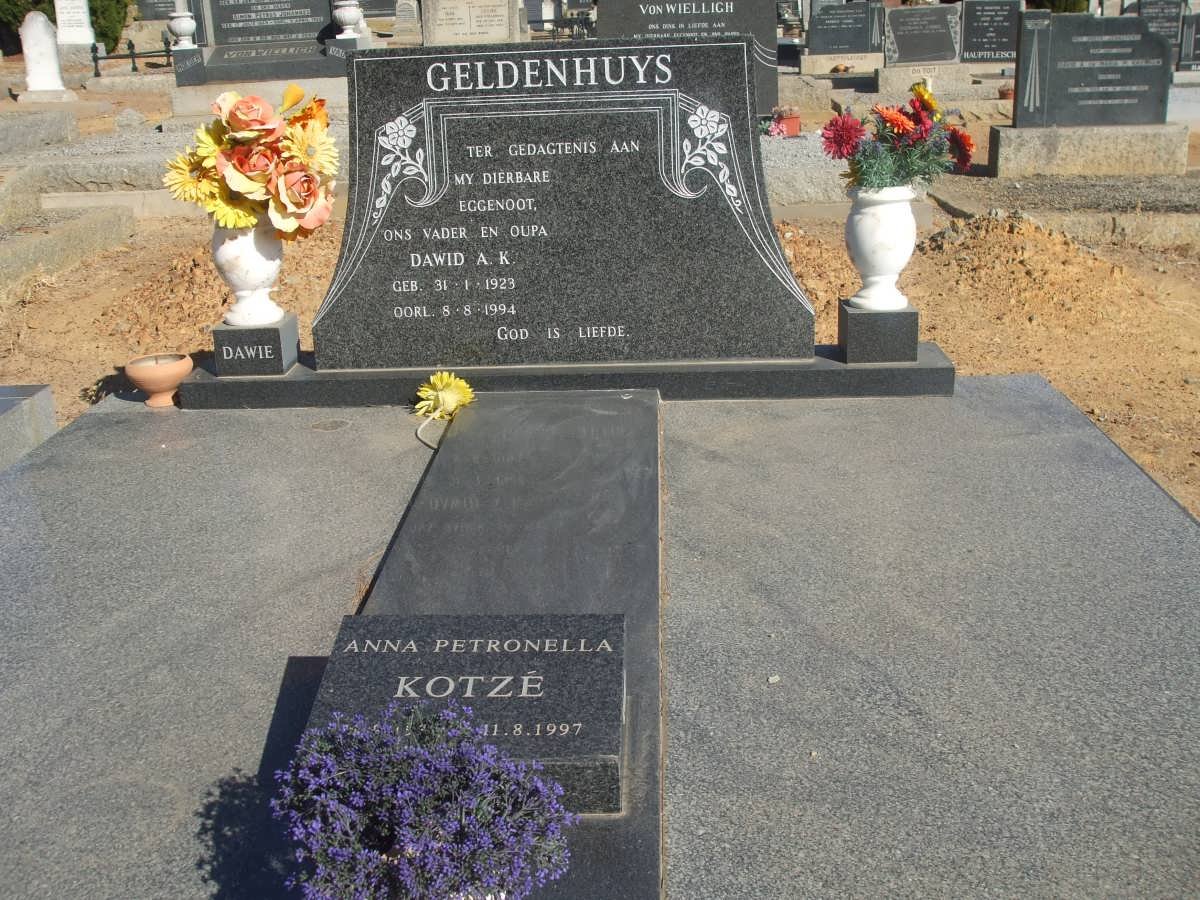 GELDENHUYS Dawid A.K. 1923-1994 :: KOTZE Anna Petronella 1939-1997