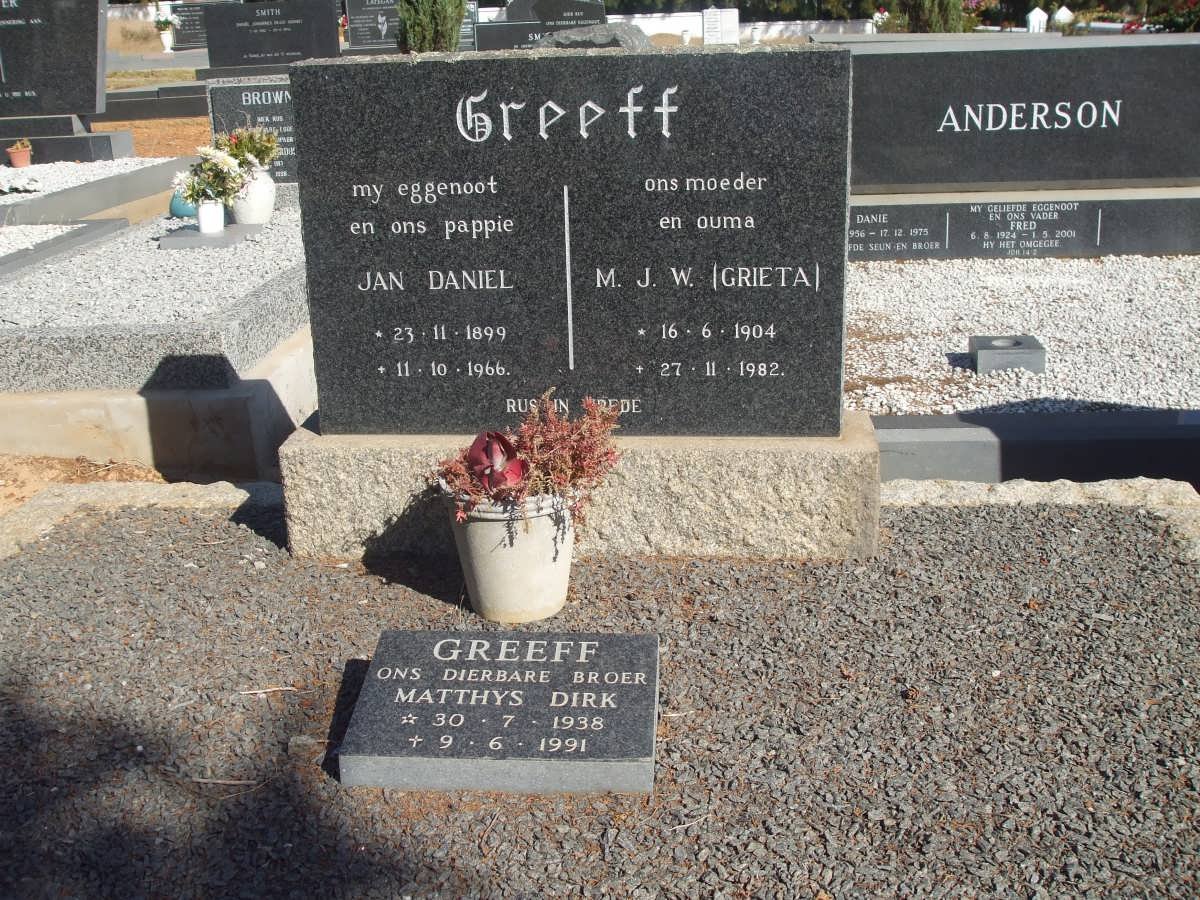 GREEFF Jan Daniel 1899-1966 &amp; M.J.W. 1904-1982 :: GREEFF Matthys Dirk 1938-1991