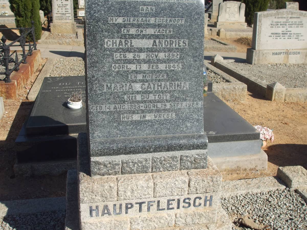 HAUPTFLEISCH Charl Andries 1892-1945 &amp; Maria Catharina DU TOIT 1898-1988