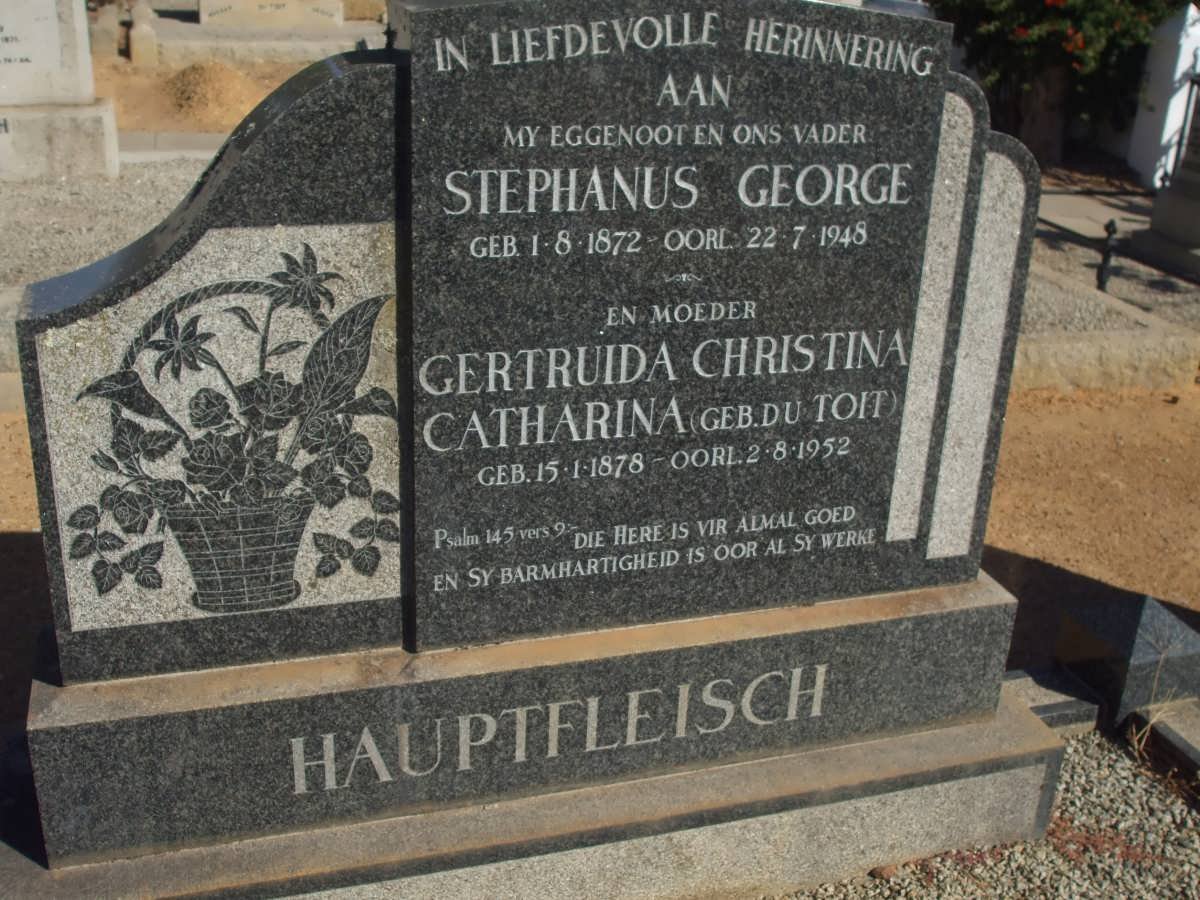 HAUPTFLEISCH Stephanus George 1872-1948 &amp; Gertruida Christina Catharina DU TOIT 1878-1952