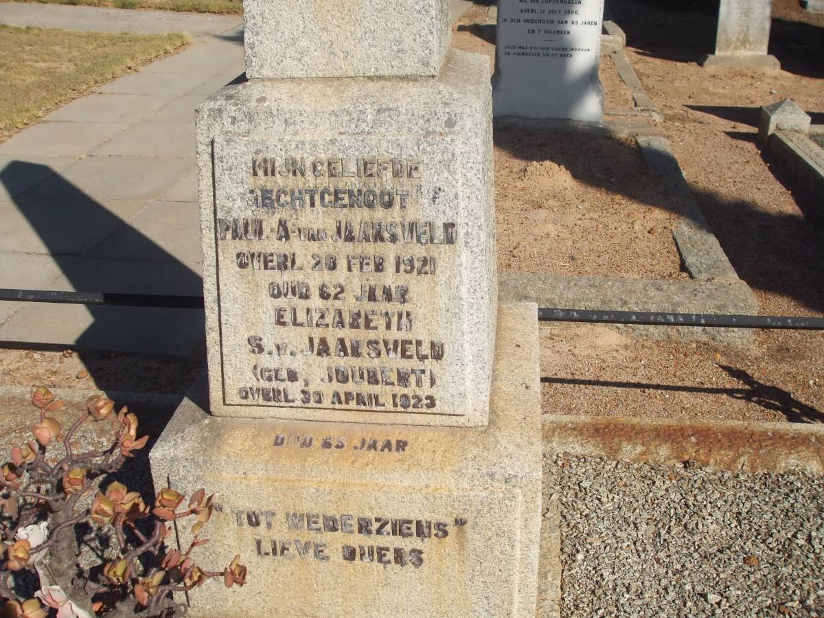 JAARSVELD Paul A., van -1921 &amp; Elizabeth S. JOUBERT -1923