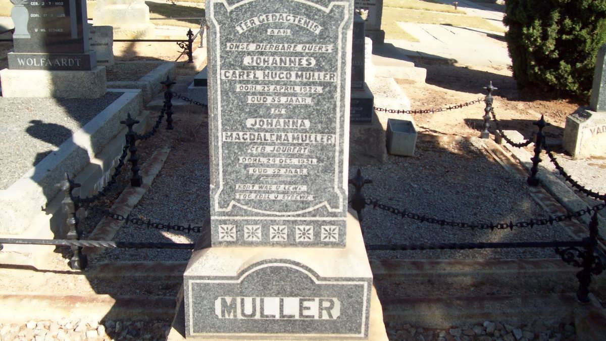 MULLER Johannes Carel Hugo -1922 &amp; Johanna Magdalena JOUBERT -1921