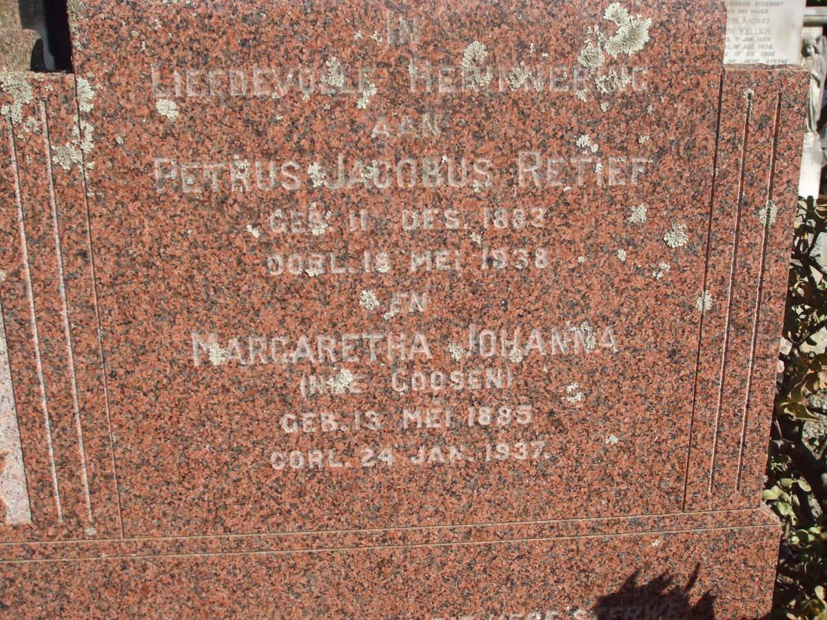 RETIEF Petrus Jacobus 1893-1968 &amp; Magaretha Johanna GOOSEN 1885-1937