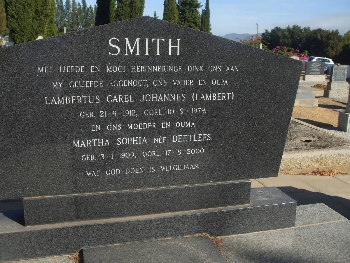 SMITH Lambertus Carel Johannes 1912-1979 &amp; Martha Sophia DEETLEFS 1909-2000