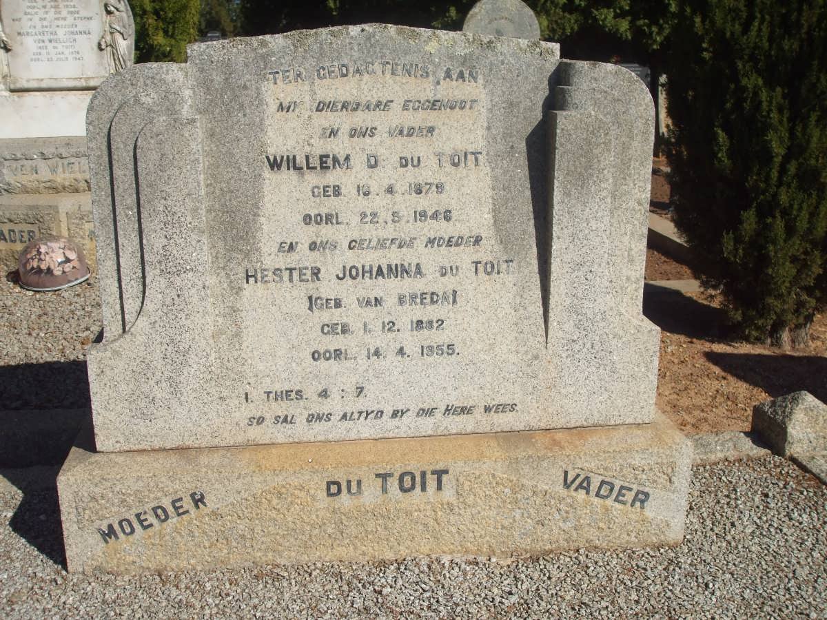 TOIT Willem D., du 1878-1946 &amp; Hester Johanna VAN BREDA 1882-1955