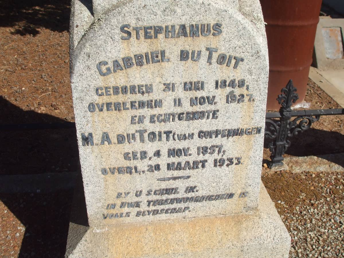 TOIT Stephanus Gabriel, du 1849-1927 &amp; M.A. VAN COPPENHAGEN 1857-1933