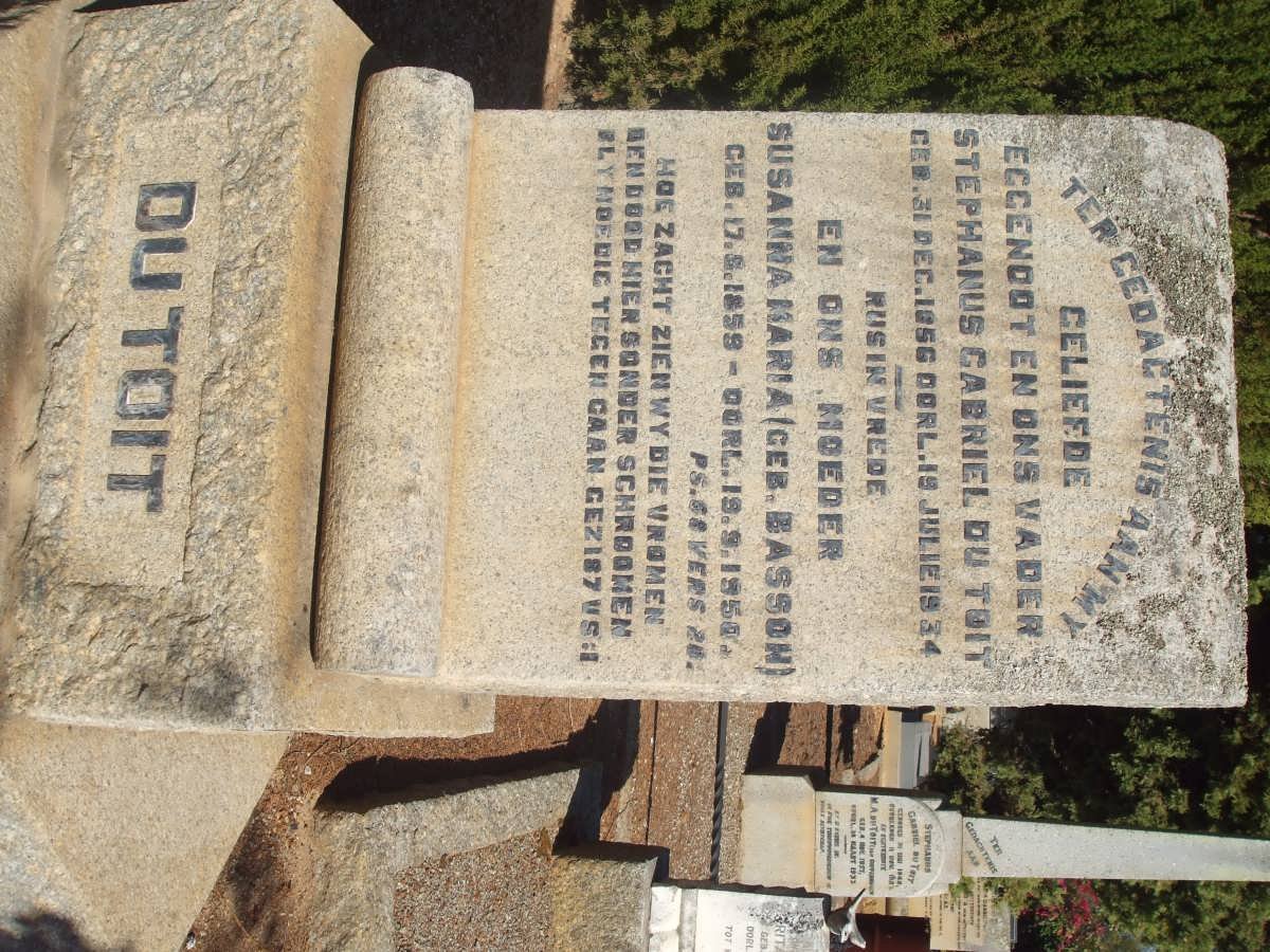 TOIT Stephanus Gabriel, du 1856-1934 &amp; Susanna Maria BASSON 1858-1950