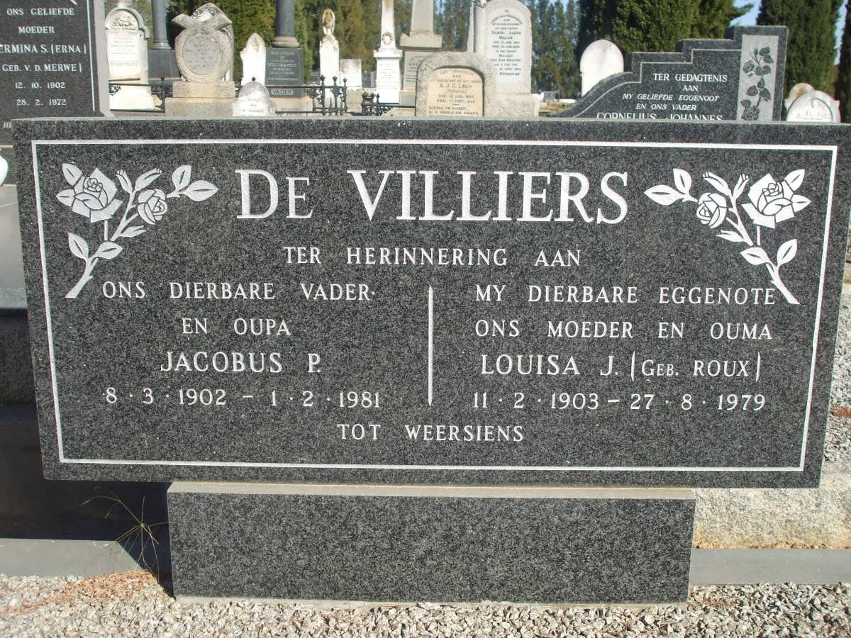 VILLIERS Jacobus P., de 1902-1981 &amp; Louisa J. ROUX 1903-1979