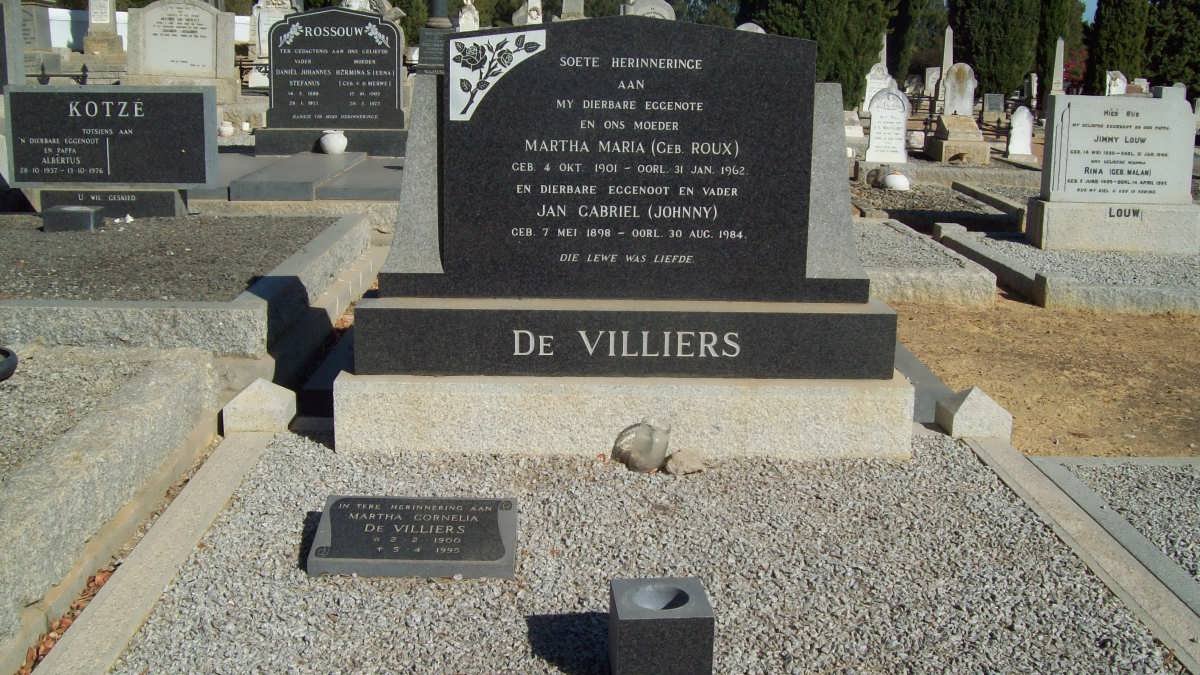 VILLIERS Jan Gabriel, de 1898-1984 &amp; Martha Maria ROUX 1901-1962 :: DE VILLIERS Martha Cornelia 1900-1995