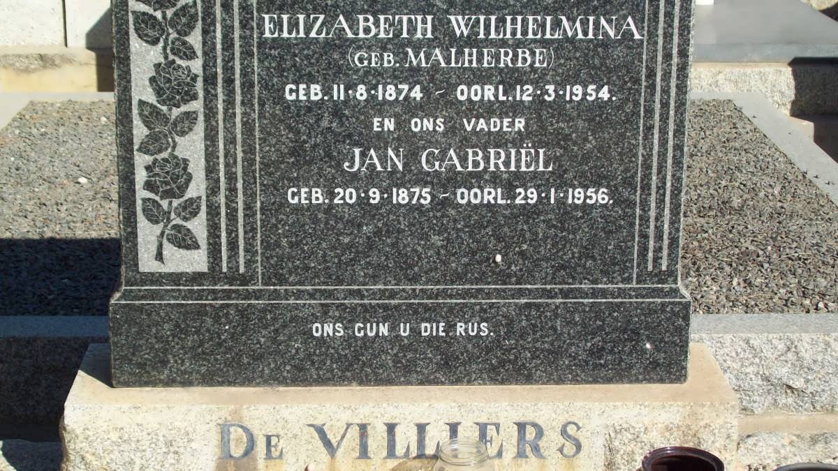 VILLIERS Jan Gabriël, de 1875-1956 &amp; Elizabeth Wilhelmina MALHERBE 1874-1954