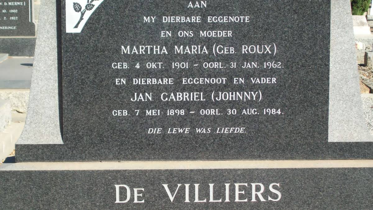 VILLIERS Jan Gabriel, de 1898-1984 &amp; Martha Maria ROUX 1901-1962