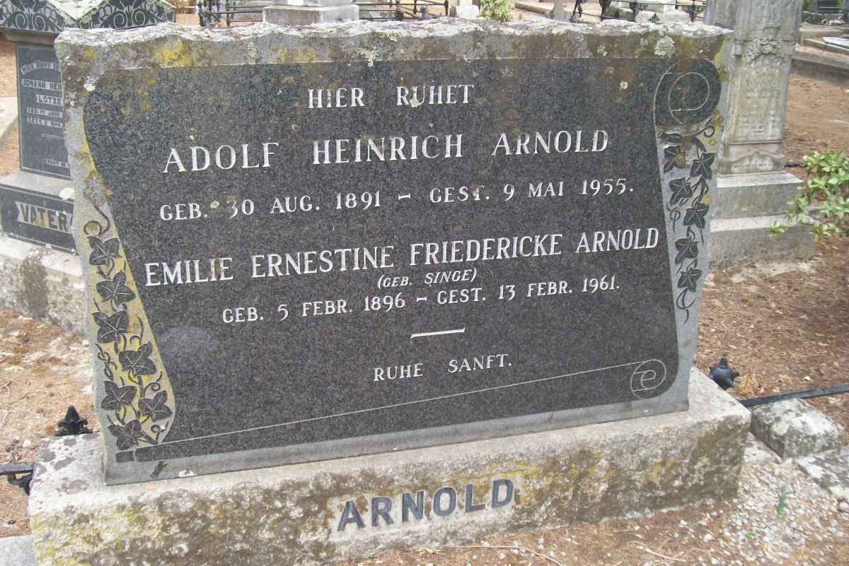 ARNOLD Adolf Heinrich 1891-1955 &amp; Emilie Ernestine Fredricke SINGE 1896-1961