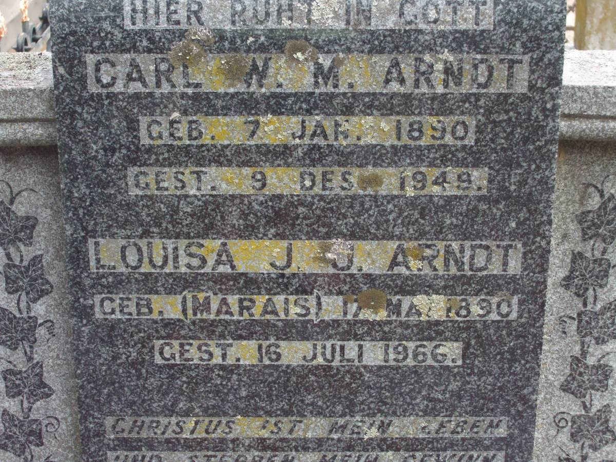 ARNDT Carl W.M. 1890-1949 &amp; Louisa J.J. MARAIS 1890-1966