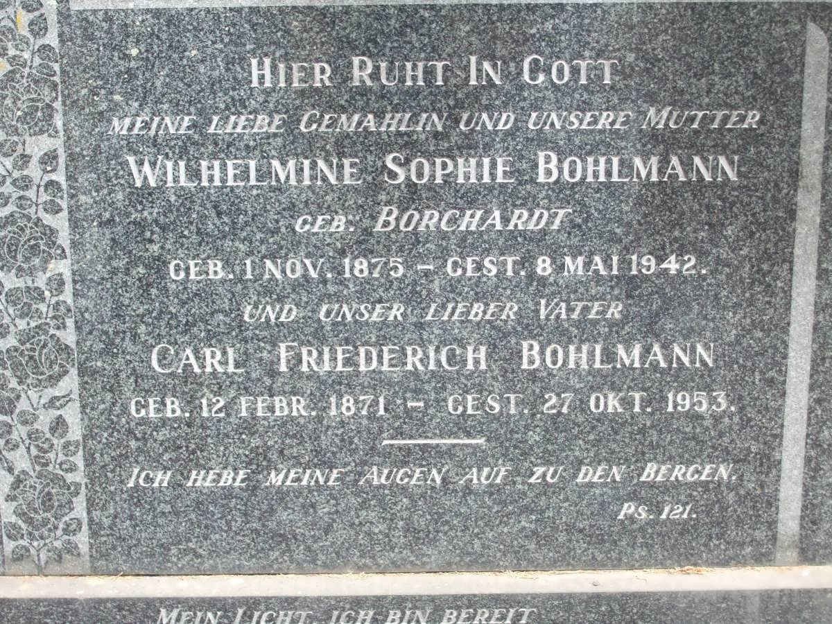 BOHLMANN Carl Friederich 1871-1953 &amp; Wilhelmine Sophie BORCHARDT 1875-1942