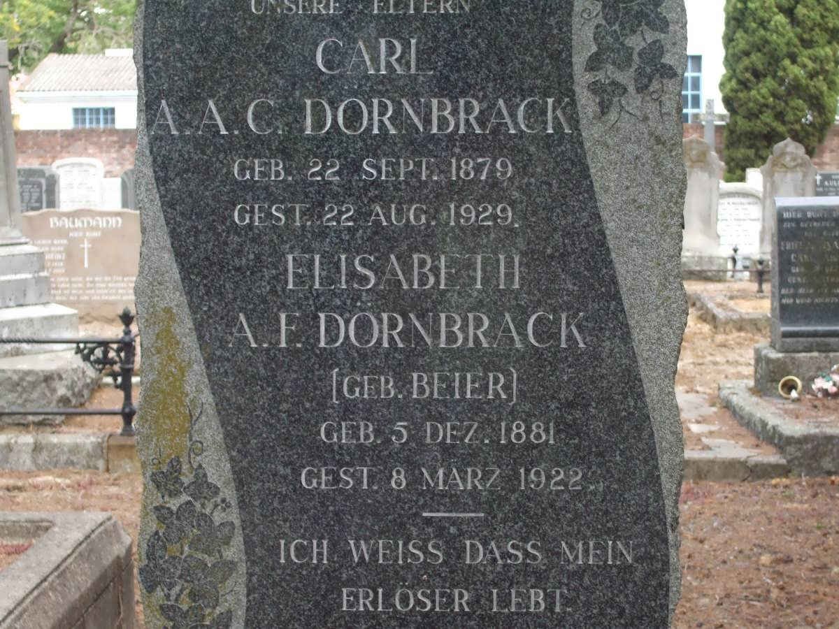 DORNBRACK Carl A.A.C. 1879-1929 &amp; Elizabeth A.F. BEIER 1881-1922