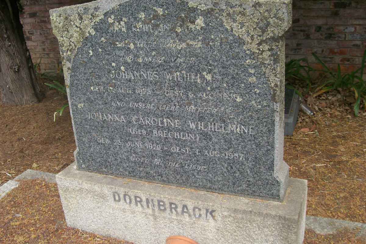 DORNBRACK Johannes Wilhelm 1875-1956 &amp; Johanna Caroline Wilhelmine BRECHLIN 1879-1957