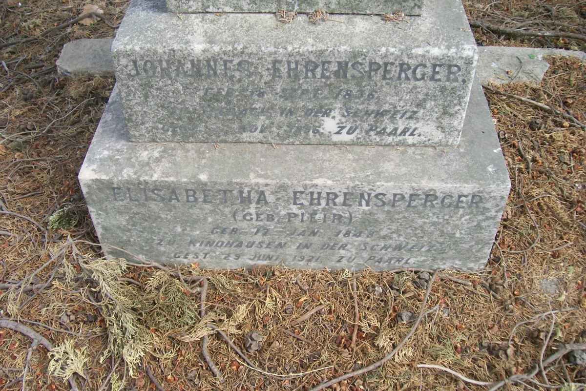 EHRENSPERGER Johannes 1836-1896 &amp; Elizabeth PIEIR 1848-1921