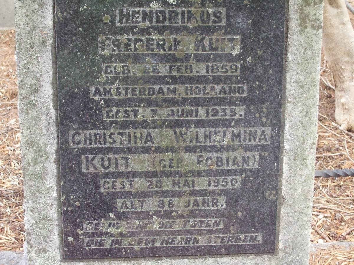 KUIT Hendrikus Frederik 1859-1935 &amp; Christina Wilhelmina FOBIAN -1950