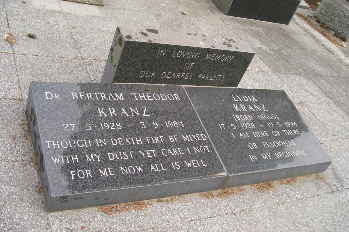 KRANZ Bertram Theodor 1928-1984 &amp; Lydia HIGGO 1928-1994