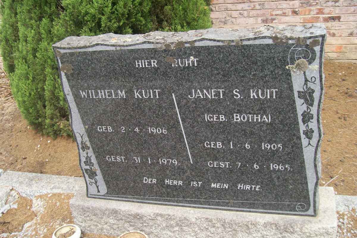 KUIT Wilhelm 1906-1979 &amp; Janet S. BOTHA 1905-1965
