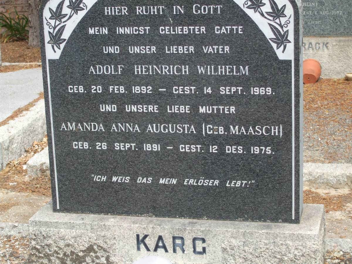 KARG Adolf Heinrich Wilhelm 1892-1969 &amp; Amanda Anna Augusta MAASCH 1891-1975 