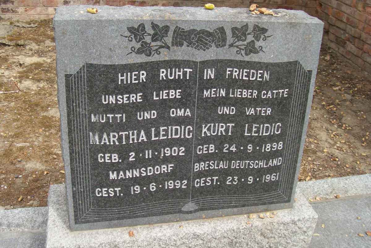 LEIDIG Kurt 1898-1961 &amp; Martha 1902-1992