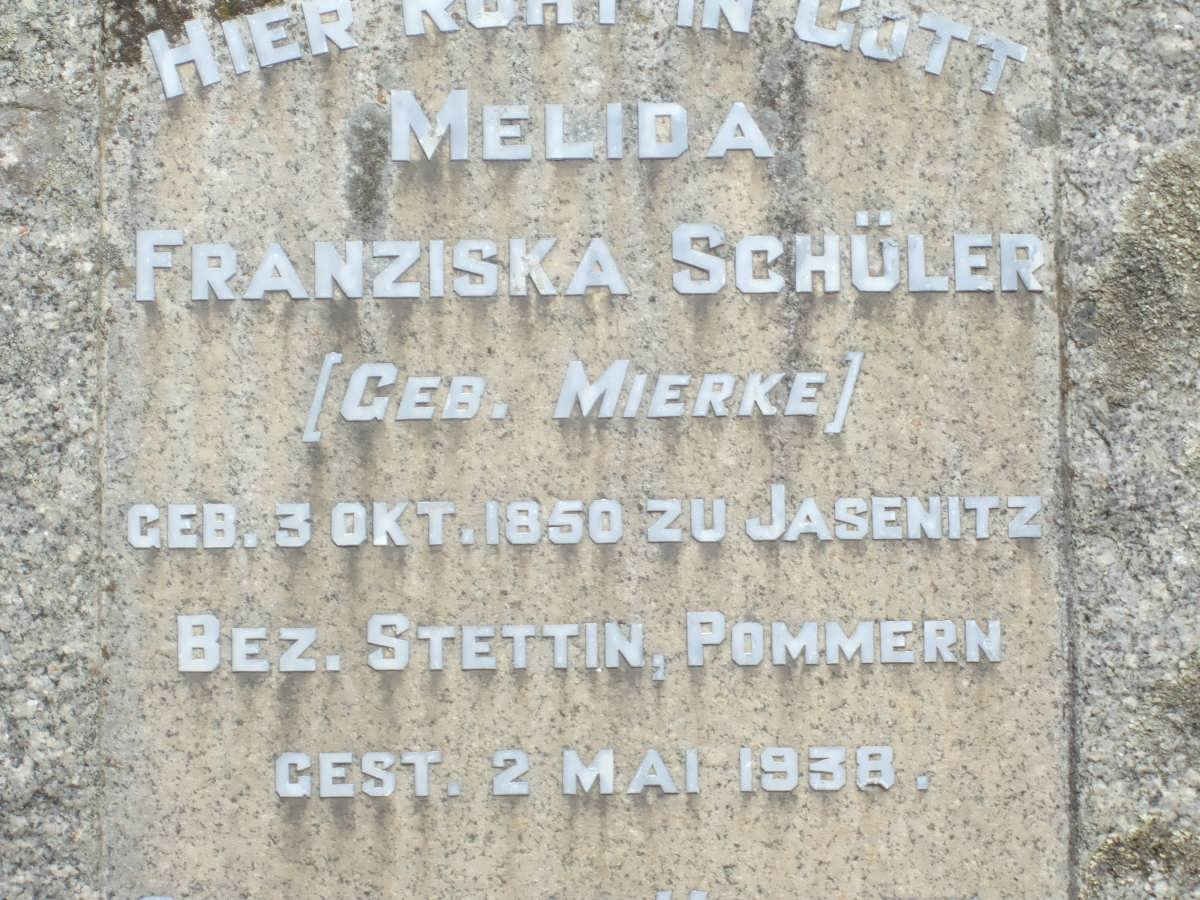 SCHULER Melida Franziska nee MIERKE 1850-1938