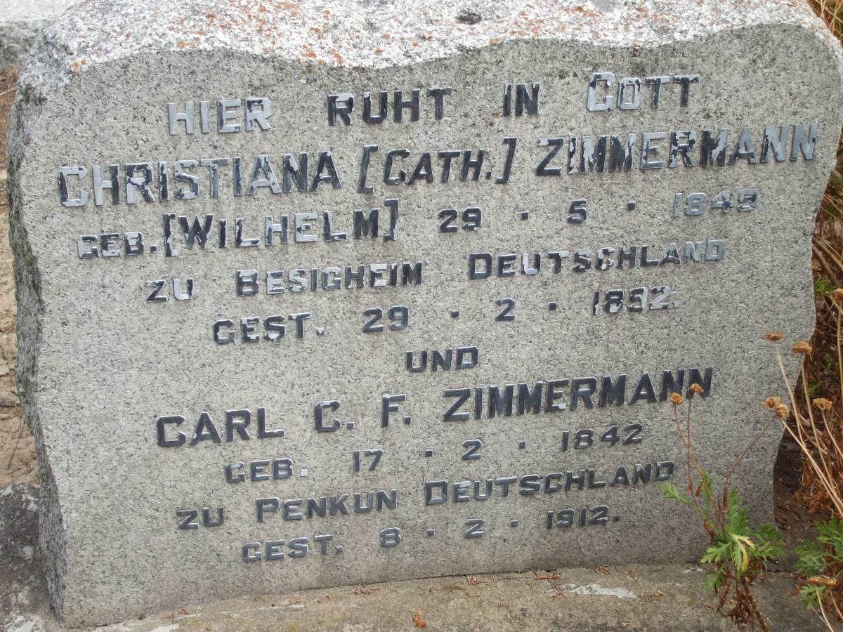 ZIMMERMANN Carl C.F. 1842-1912 &amp; Christiana WILHELM 1845-1892
