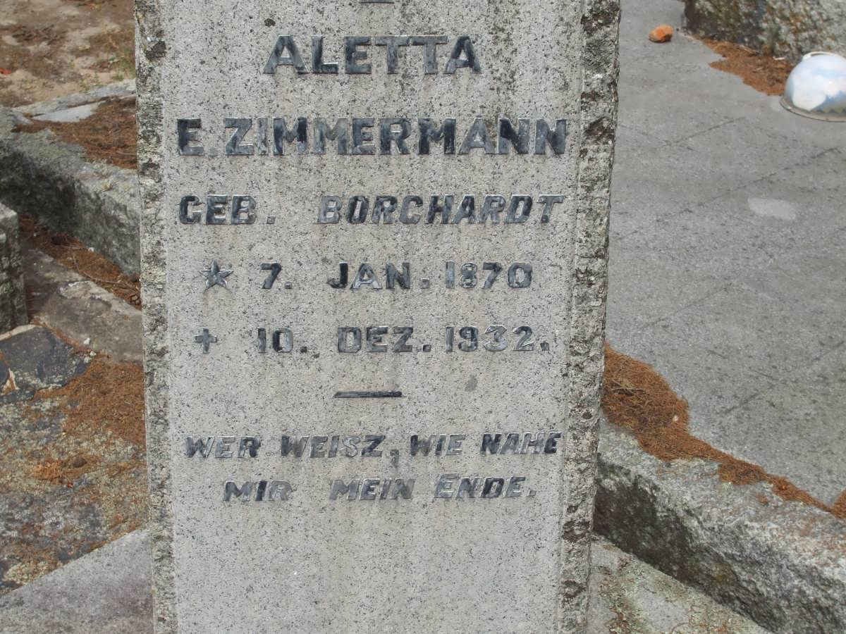ZIMMERMANN Aletta E. nee BORCHARDT 1870-1932