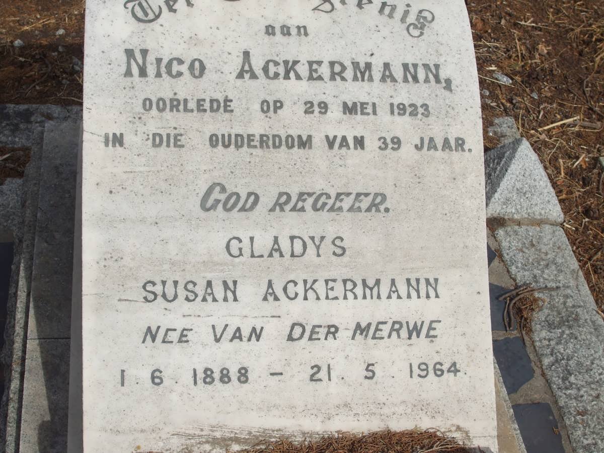 ACKERMANN Nico -1933 &amp; Gladys Susan VAN DER MERWE 1888-1964