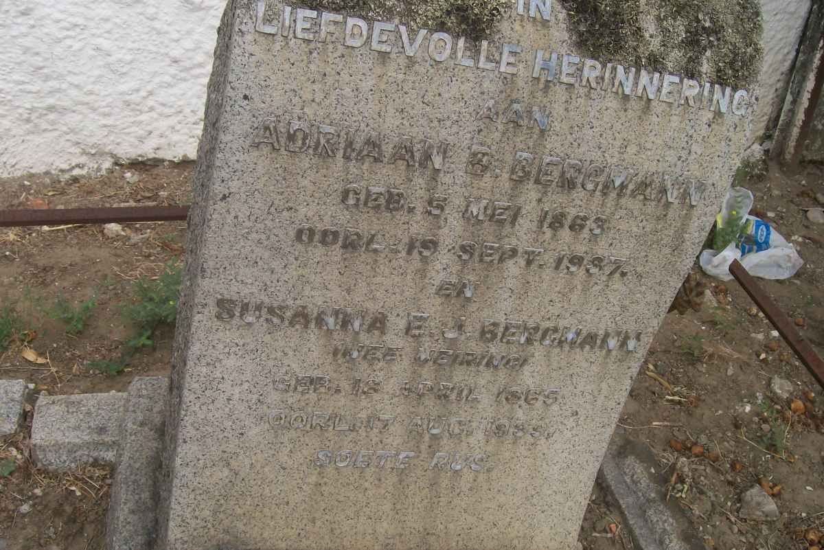 BERGMANN Adriaan D. 1863-1937 &amp; Susanna E.J. MEIRING 1865-193?