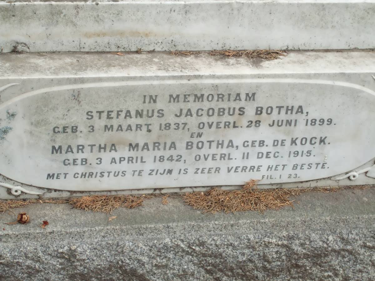 BOTHA Stefanus Jacobus 1837-1899 &amp; Martha Maria DE KOCK 1842-1915