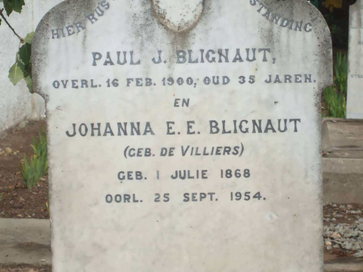BLIGNAUT Paul J. -1900 &amp; Johanna E.E. DE VILLIERS 1868-1954