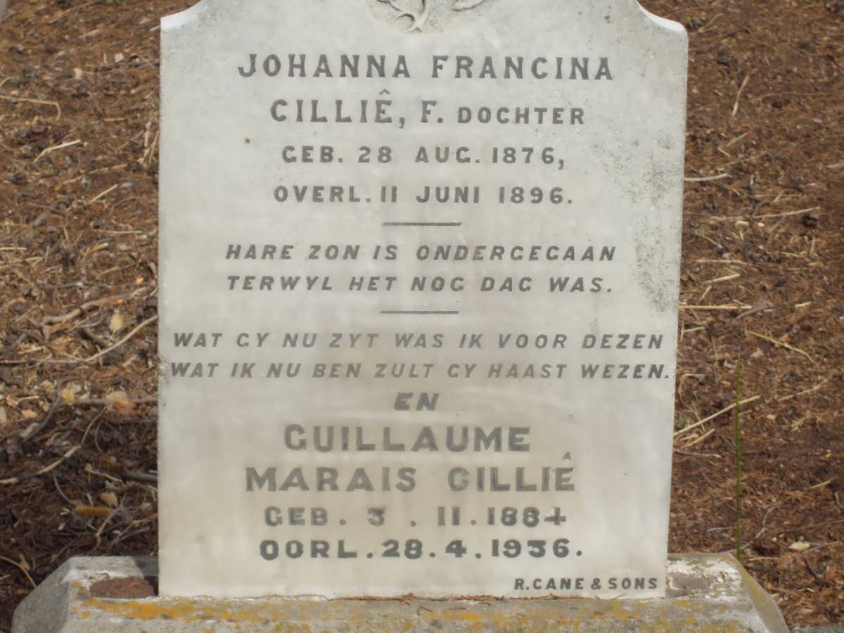 CILLIE Guillaume Marais 1884-1936 :: CILLIE Johanna Francina F. 1876-1896