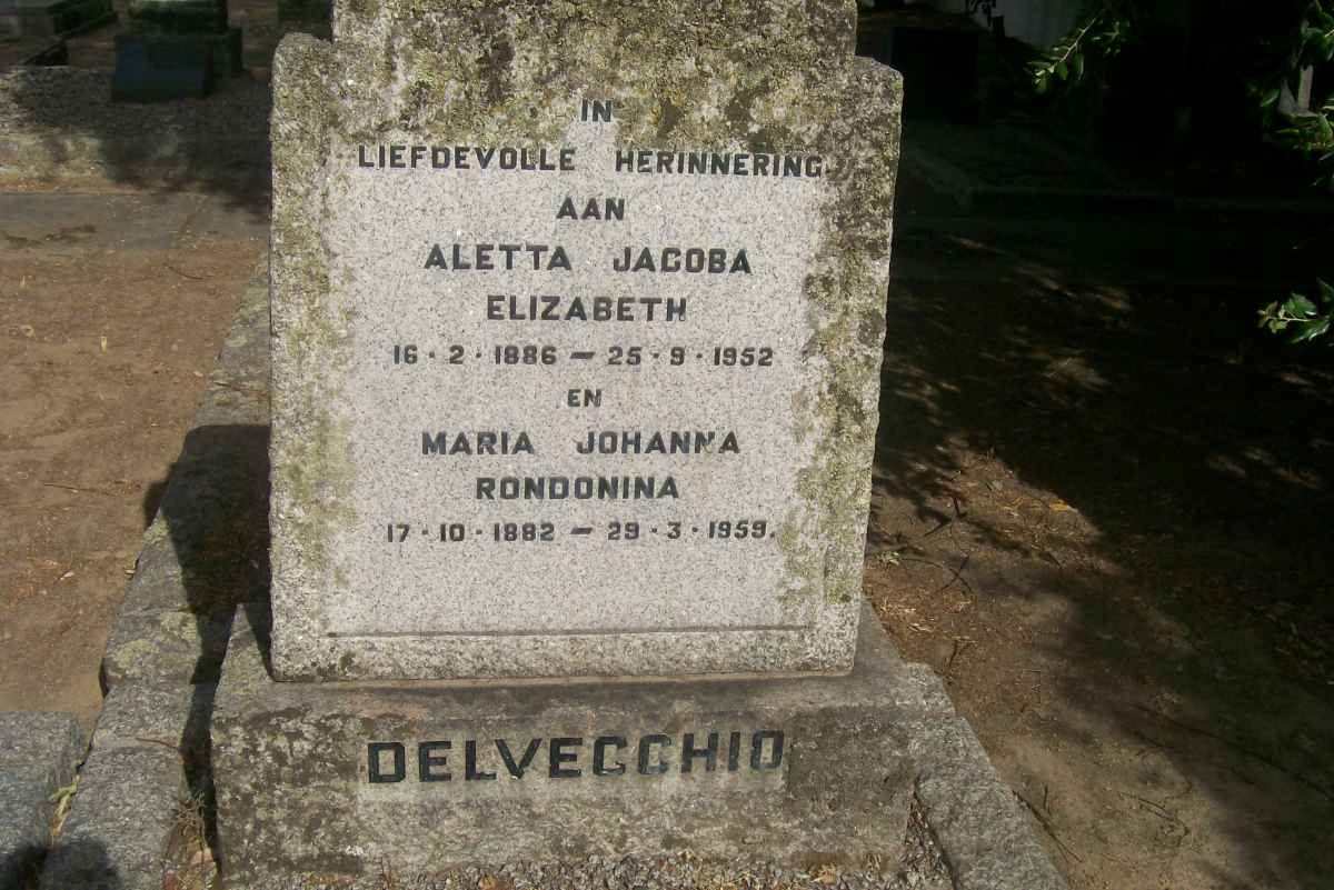 DELVECCHIO Aletta Jacoba Elizabeth 1886-1952 :: DELVECCHIO Maria Johanna Rondonina 1882-1959